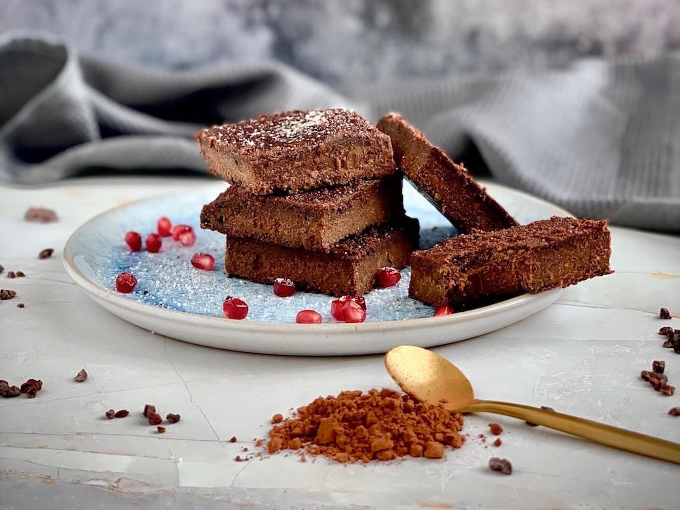 gluten-free sweet potato brownies with pomegranate and cocoa nibs
