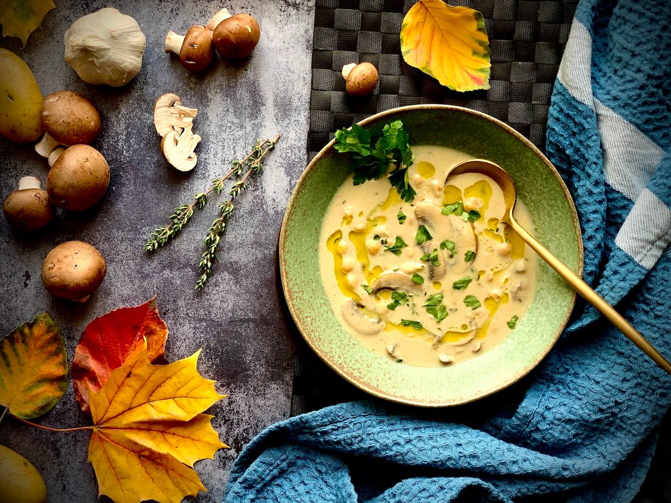 Hearty Creamy Mushroom Soup with Chickpeas