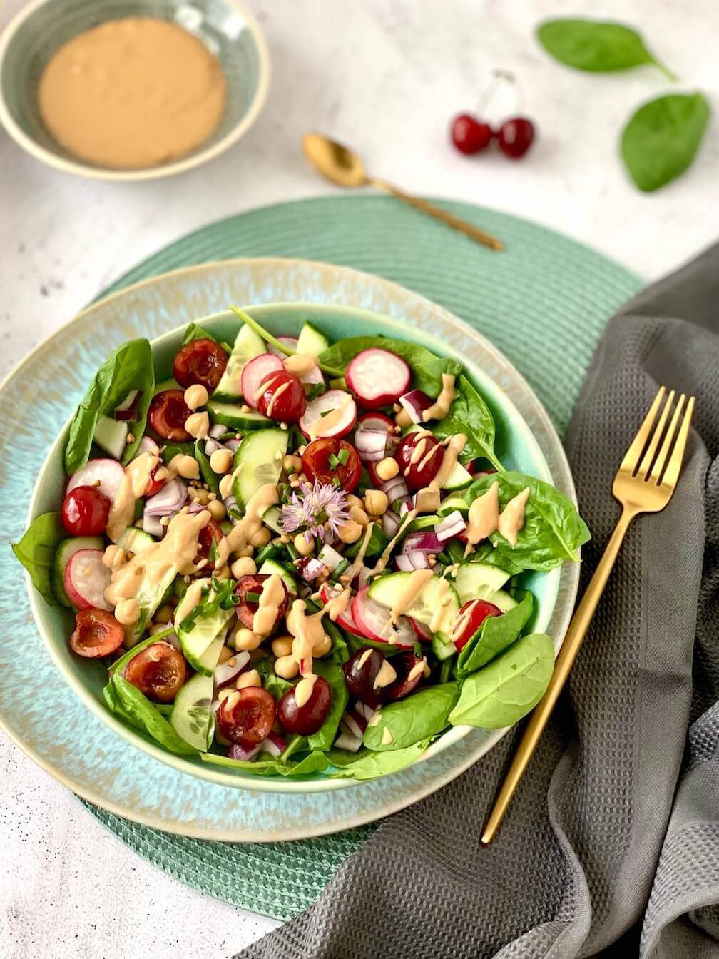Green Leafy Salad with Cherries 1