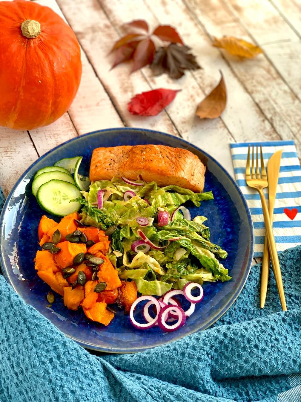 Salmon with Pumpkin and Savoy Cabbage Salad 1